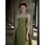Vintage / Retro Olive Green Satin Evening Dresses  2022 A-Line / Princess Off-The-Shoulder Sleeveless Backless Split Front Floor-Length / Long Formal Dresses