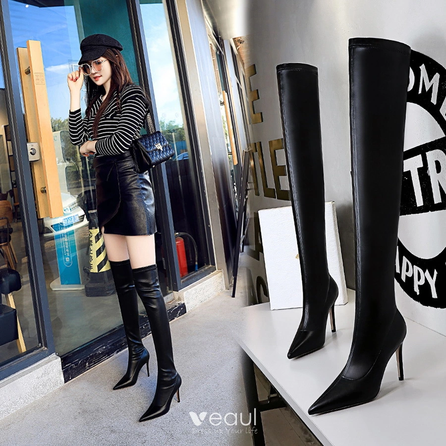 Mode Noire Vetement de rue Bottes Femme 2022 9 cm Talons Aiguilles A Bout Pointu Talons Hauts Bottes