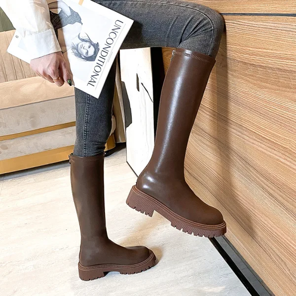 Mode Zwarte Straatkleding Winter Platte Dames Laarzen 2022 Waterdichte Ronde Neus Laarzen