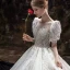 Luxury / Gorgeous White Beading Rhinestone Sequins Lace Flower Wedding Dresses 2022 Ball Gown Scoop Neck Short Sleeve Backless Royal Train Wedding