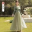 Modest / Simple Olive Green Velour Bridesmaid Dresses 2022 Bridesmaid A-Line / Princess Square Neckline 3/4 Sleeve Backless Floor-Length / Long Wedding Party Dresses