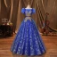 Vintage / Retro Royal Blue Beading Glitter Sequins Prom Dresses 2022 Ball Gown Square Neckline Puffy Short Sleeve Backless Floor-Length / Long Formal Dresses