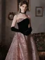 Charmant Rosa Satin Ballkleider 2022 A Linie Bandeau Glanz Pailletten Ärmellos Rückenfreies Lange Festliche Kleider