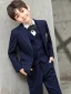 Navy Blue Long Sleeve Bow Boys Wedding Suits 2022 Coat Pants Shirt Tie Vest