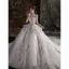Luxury / Gorgeous Ivory Beading Pearl Sequins Cascading Ruffles Wedding Dresses 2022 Ball Gown Scoop Neck Long Sleeve Backless Royal Train