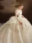 Luxury / Gorgeous Glitter Sequins Beading Pearl Lace Flower Ivory Wedding Dresses 2022 Ball Gown Scoop Neck Puffy Short Sleeve Sash Satin Bow Royal Train Wedding