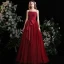 Chic / Beautiful Burgundy Prom Dresses 2022 A-Line / Princess Strapless Sleeveless Backless Bow Floor-Length / Long Formal Dresses