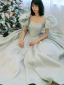 Chic / Beautiful Mint Green Prom Dresses 2022 A-Line / Princess Square Neckline Puffy Short Sleeve Backless Floor-Length / Long Formal Dresses