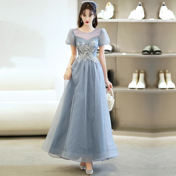 Charmant Bleu Ciel Glitter Robe De Bal 2022 Princesse Encolure Dégagée Perlage Paillettes Manches Courtes Dos Nu Longue Robe De Ceremonie