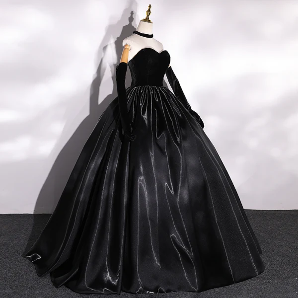 Vintage / Retro Black Satin Suede Prom Dresses 2022 Ball Gown Strapless Sleeveless Backless Floor-Length / Long Formal Dresses