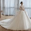High-end White Cascading Ruffles Beading Pearl Rhinestone Sequins Wedding Dresses 2022 Ball Gown Scoop Neck Long Sleeve Backless Royal Train Wedding