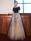 Élégant Noire Paillettes Faux Diamant Robe De Bal 2022 Princesse Encolure Carrée Manches Courtes Dos Nu Longue Robe De Ceremonie