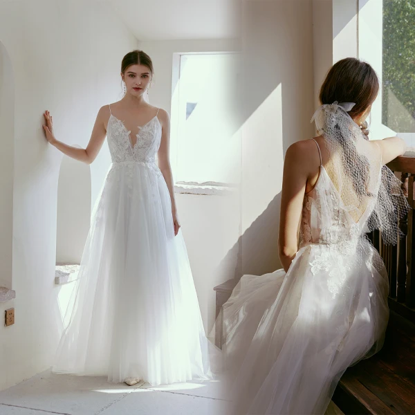Légère Blanche En Dentelle Fleur Plage Robe De Mariée 2022 Princesse Bretelles Spaghetti Sans Manches Dos Nu Longue Mariage