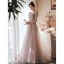 Scintillantes Rougissant Rose Robe De Bal 2022 Princesse Encolure Carrée Perlage Paillettes En Dentelle Fleur Manches Courtes Dos Nu Longue Robe De Ceremonie