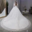 Elegant White Sequins Lace Flower Wedding Dresses 2022 Ball Gown High Neck Long Sleeve Backless Floor-Length / Long Wedding