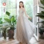 Chic / Beautiful Grey Beading Lace Flower Bridesmaid Dresses 2022 A-Line / Princess Rhinestone Sequins Short Sleeve Backless Floor-Length / Long Wedding Bridesmaid Dresses
