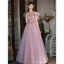 Charmant Rougissant Rose Robe De Bal 2022 Princesse De l'épaule Manches Courtes Dos Nu Perlage Faux Diamant Paillettes Longue Robe De Ceremonie