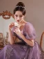 Chic / Beautiful Lilac Glitter Prom Dresses 2022 A-Line / Princess Square Neckline Puffy Short Sleeve Backless Floor-Length / Long Formal Dresses