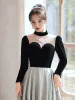 Elegant Black Prom Dresses 2022 A-Line / Princess High Neck Long Sleeve Backless Floor-Length / Long Formal Dresses
