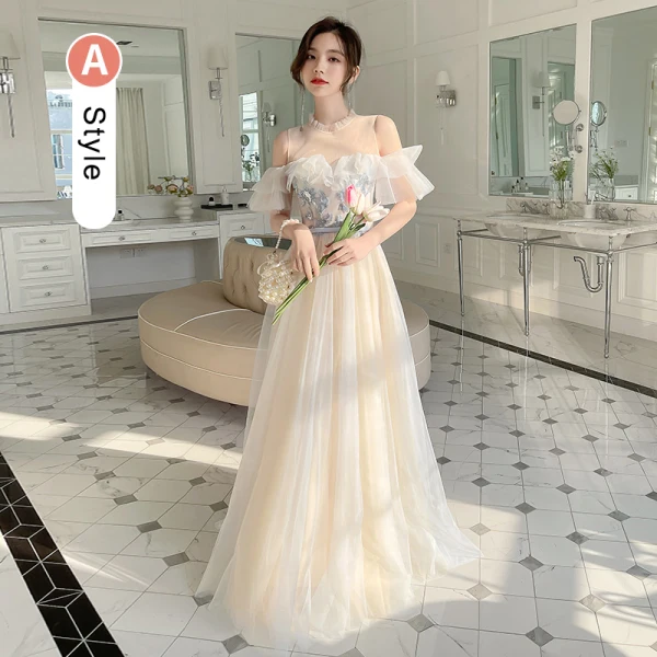 Fashion Daffodil Beading Sequins Lace Flower Bridesmaid Dresses 2022 A-Line / Princess Sash Short Sleeve Backless Floor-Length / Long Bridesmaid Dresses