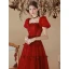Fashion Burgundy Sequins Prom Dresses 2022 A-Line / Princess Square Neckline Puffy Short Sleeve Backless Bow Floor-Length / Long Formal Dresses