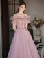Charmant Rougissant Rose Robe De Bal 2022 Princesse Volants De l'épaule Glitter Perlage Paillettes Faux Diamant Manches Courtes Dos Nu Longue Robe De Ceremonie