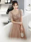 Charming Champagne Glitter Prom Dresses 2022 A-Line / Princess Scoop Neck Beading Sequins Short Sleeve Backless Floor-Length / Long Formal Dresses