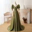 Vintage / Retro Ivory Satin Strawberry Prom Dresses 2022 A-Line / Princess Square Neckline Puffy Short Sleeve Backless Floor-Length / Long Formal Dresses