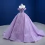 Luxury / Gorgeous High-end Lilac Prom Dresses 2022 Off-The-Shoulder Handmade  Beading Sequins Short Sleeve Backless Floor-Length / Long Formal Dresses