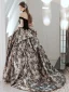 Vintage / Retro Black Printing Prom Dresses 2022 Ball Gown Off-The-Shoulder 3/4 Sleeve Backless Court Train Formal Dresses