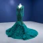 Vintage / Retro High-end Dark Green Cascading Ruffles Prom Dresses 2022 Trumpet / Mermaid V-Neck Beading Pearl Lace Flower Long Sleeve Backless Floor-Length / Long