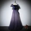 Elegant Purple Prom Dresses 2022 A-Line / Princess Square Neckline Puffy Short Sleeve Backless Bow Floor-Length / Long Formal Dresses