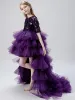 Fashion Purple Pleated Sequins Birthday Flower Girl Dresses 2022 Ball Gown Scoop Neck 1/2 Sleeves Asymmetrical Evening Party Flower Girl Dresses