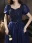Chic / Belle Bleu Roi Glitter Perlage Paillettes Faux Diamant Robe De Bal 2022 Princesse Encolure Carrée Manches Courtes Dos Nu Longue Robe De Ceremonie