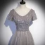 Elegant Grey Beading Sequins Prom Dresses 2022 A-Line / Princess V-Neck Short Sleeve Backless Floor-Length / Long Formal Dresses