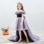 Chic / Beautiful Lavender Sequins Birthday Flower Girl Dresses 2022 A-Line / Princess Scoop Neck Ruffle Short Sleeve Court Train Flower Girl Dresses
