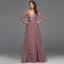 Haut de Gamme Rose Sombre Perlage Paillettes Robe De Soirée 2022 Trompette / Sirène Col v profond Ceinture Manches Longues Dos Nu Longue Soirée Robe De Ceremonie