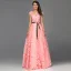 Chic / Beautiful Candy Pink Leaf Lace Prom Dresses 2022 A-Line / Princess Scoop Neck Sleeveless Floor-Length / Long Formal Dresses