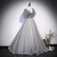 Charmant Gris Perlage Paillettes Robe De Bal Princesse 2022 V-Cou Manches Courtes Dos Nu Longue Robe De Ceremonie