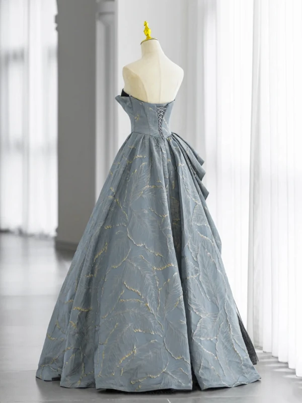 Fashion Sky Blue Satin Cascading Ruffles Prom Dresses 2022 A-Line / Princess Strapless Sleeveless Backless Floor-Length / Long Formal Dresses