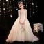 Chic / Beautiful Champagne Beading Sequins Birthday Flower Girl Dresses 2022 Ball Gown Scoop Neck 3/4 Sleeve Sweep Train Flower Girl Dresses