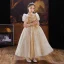 Sparkly Champagne Glitter Beading Sequins Birthday Flower Girl Dresses 2022 Ball Gown High Neck Puffy Short Sleeve Floor-Length / Long Flower Girl Dresses