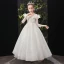Chic / Beautiful White Birthday Flower Girl Dresses 2022 Ball Gown Scoop Neck Beading Sequins Lace Flower 3/4 Sleeve Floor-Length / Long Flower Girl Dresses