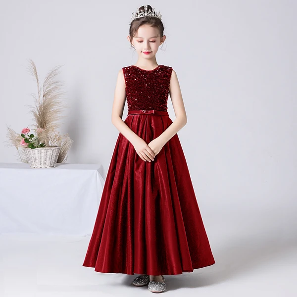 Chic / Beautiful Black Sequins Satin Birthday Flower Girl Dresses 2022 A-Line / Princess Scoop Neck Sleeveless Sash Floor-Length / Long Flower Girl Dresses