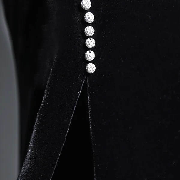 Sexy Black Solid Color Rhinestone Velvet Evening Dresses 2023 Trumpet / Mermaid V-Neck Short Sleeve Backless Floor-Length / Long Evening Party Formal Dresses