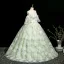 Elegant Sage Green Lace Flower Appliques Prom Dresses 2025 Ball Gown Scoop Neck Short Sleeve Backless Floor-Length / Long Prom Formal Dresses