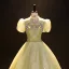 Elegant Sage Green Beading Pearl Sequins Prom Dresses 2023 Ball Gown High Neck Puffy Short Sleeve Backless Floor-Length / Long Prom Formal Dresses