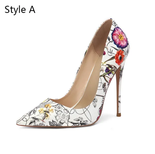 Fashion White Street Wear Doodle Cartoon Pumps 2020 12 cm Stiletto Heels Pointed Toe Pumps