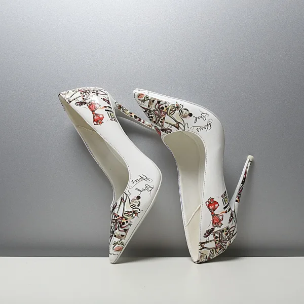 Fashion White Street Wear Pumps 2020 Doodle Cartoon 12 cm Stiletto Heels Pointed Toe Pumps