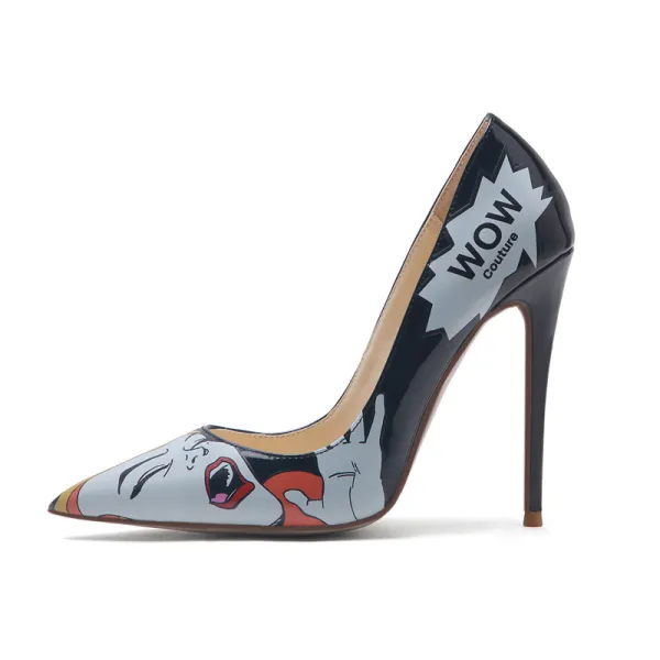 Fashion White Casual Pumps 2020 Cartoon Doodle 12 cm Stiletto Heels Pointed Toe Pumps